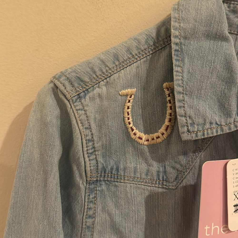 Free‎ People The Wolves Blue Denim Embroidered Snap Fitted Cowboy Shirt NEW XS - Picture 6 of 10
